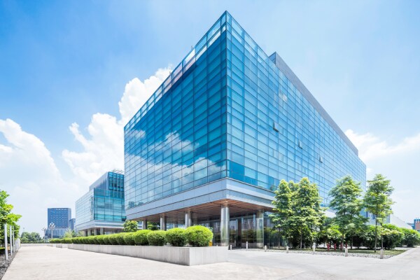 A building with glass windows