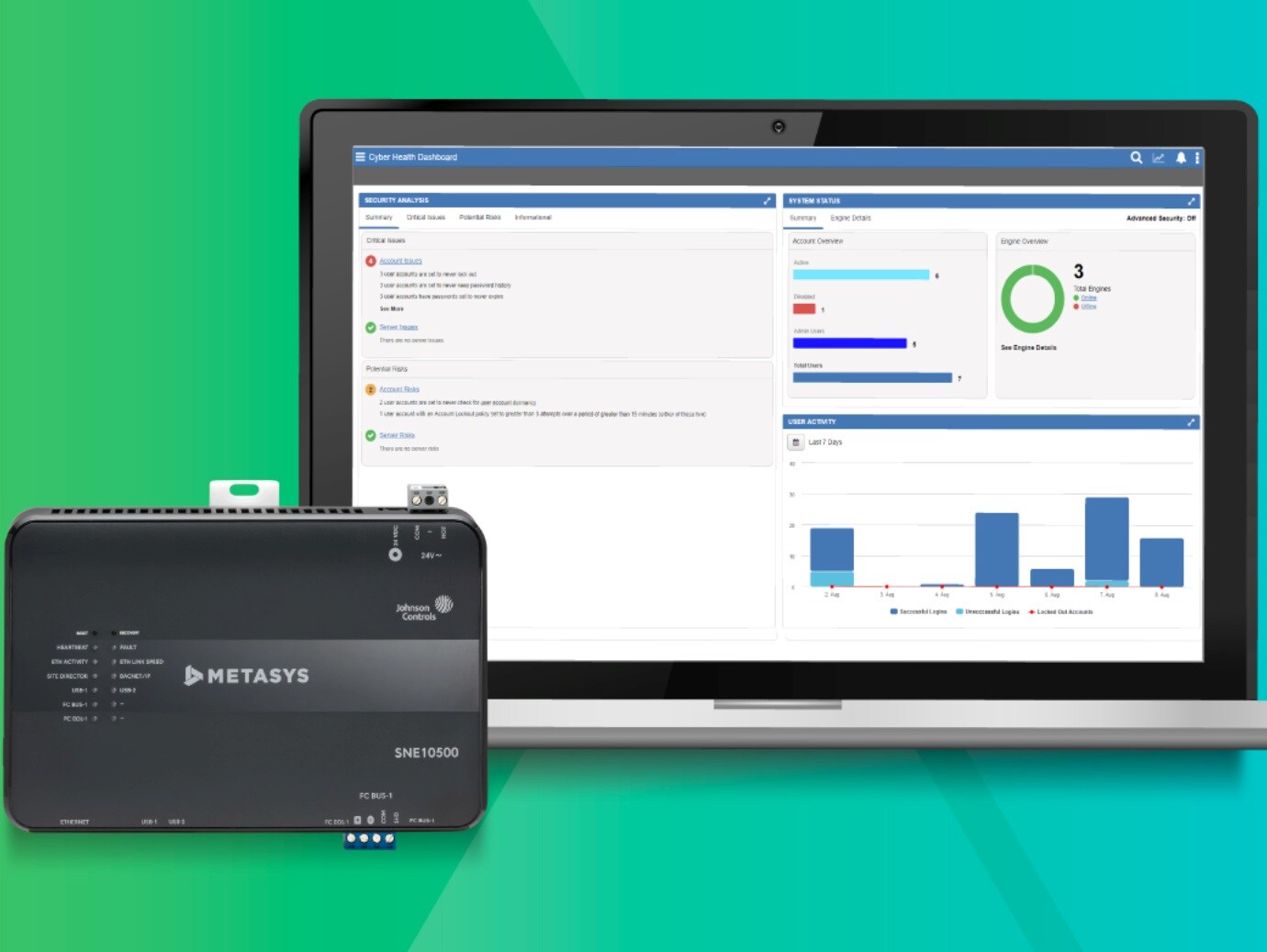 laptop screen and metasys product 