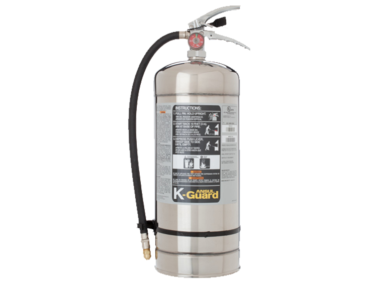 A silver restaurant hand portable extinguisher